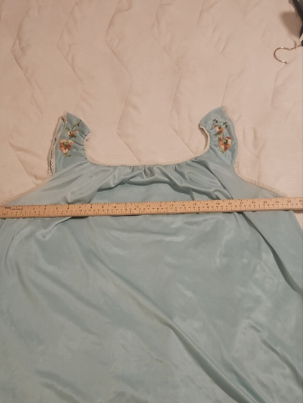 Vintage Light Blue Off-Shoulder Embroidered Nightgown - Picture 6 of 7
